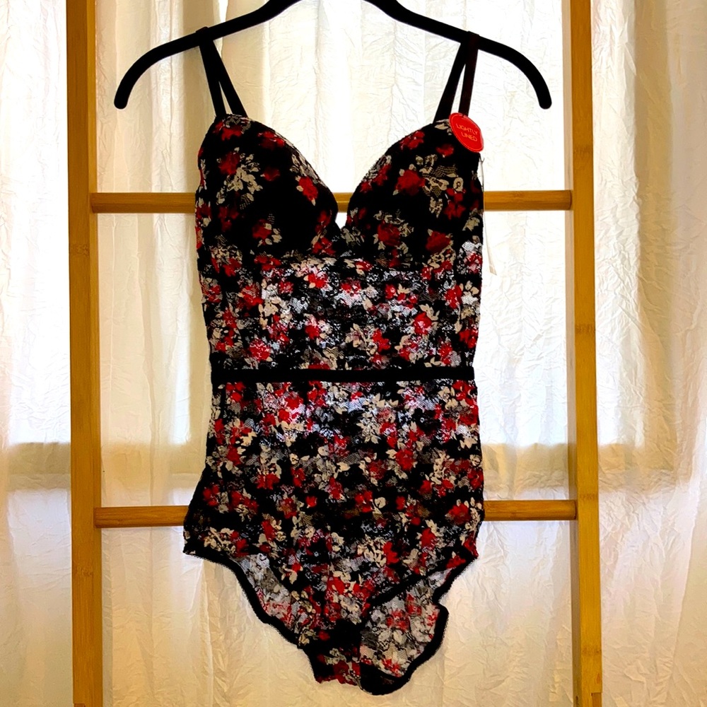 One piece sheer lace embroidered lingerie